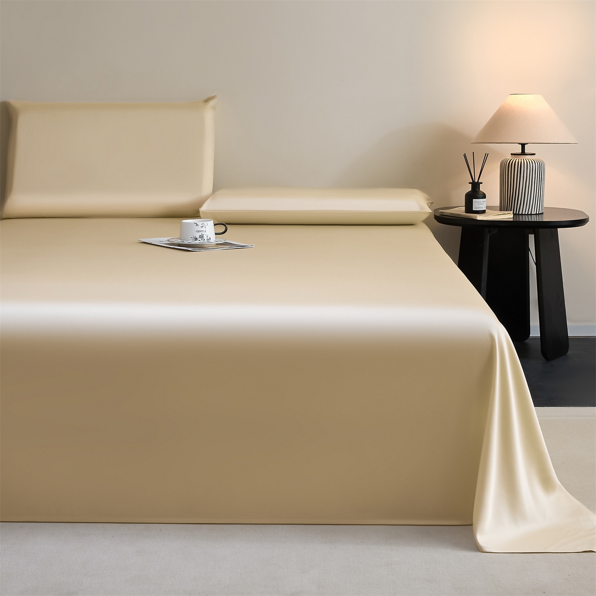 91家纺网 家纺一手货源 找家纺 DC 2026新款莱赛尔天丝纯色单品床单 卡其