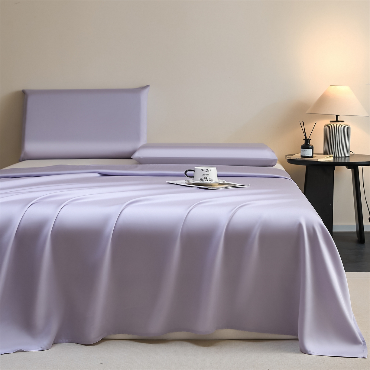 91家纺网 家纺一手货源 找家纺 DC 2026新款莱赛尔天丝纯色单品床单 风信紫