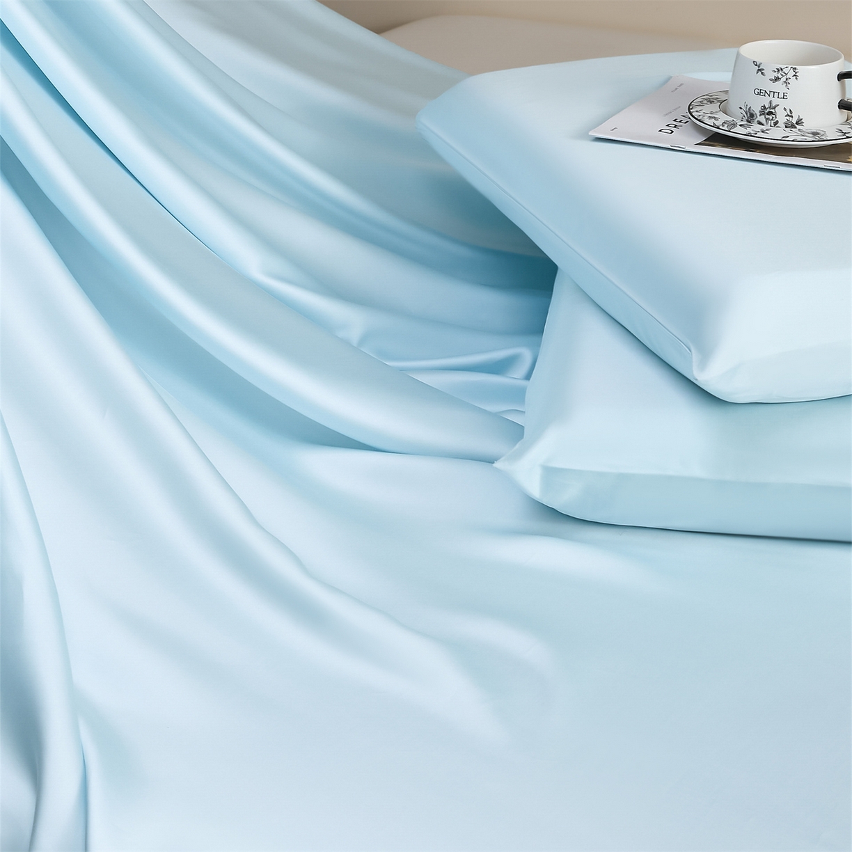 91家纺网 家纺一手货源 找家纺 DC 2026新款莱赛尔天丝纯色单品床单 淡海蓝