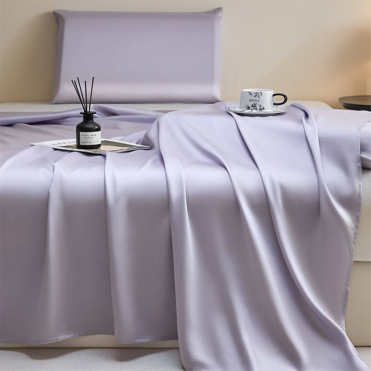 91家纺网 家纺一手货源 找家纺 DC 2026新款莱赛尔天丝纯色单品床单 风信紫