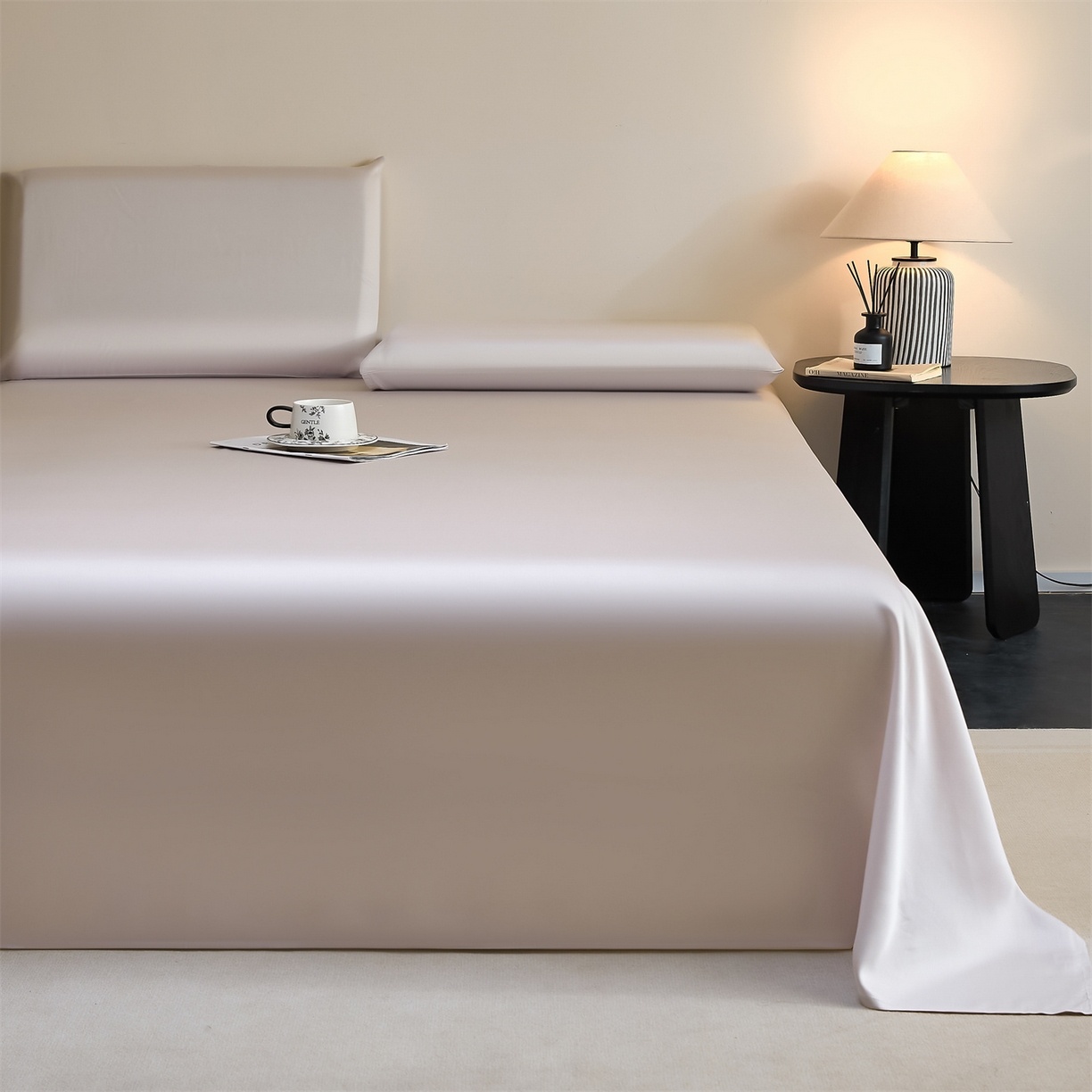 91家纺网 家纺一手货源 找家纺 DC 2026新款莱赛尔天丝纯色单品床单 椰子灰