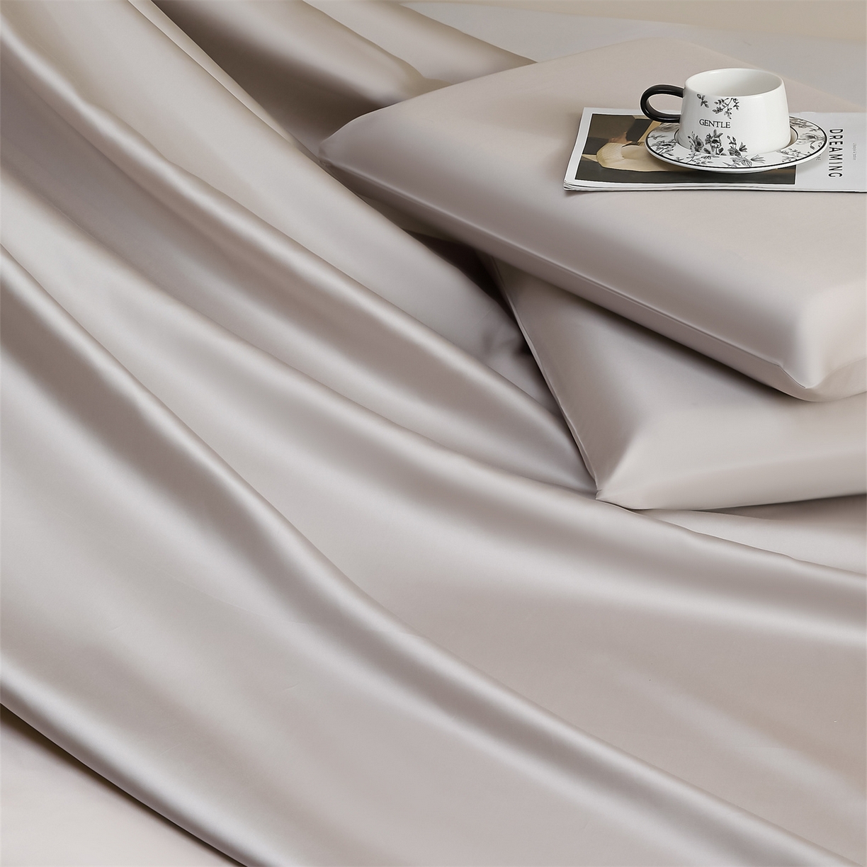 91家纺网 家纺一手货源 找家纺 DC 2026新款莱赛尔天丝纯色单品床单 流沙灰