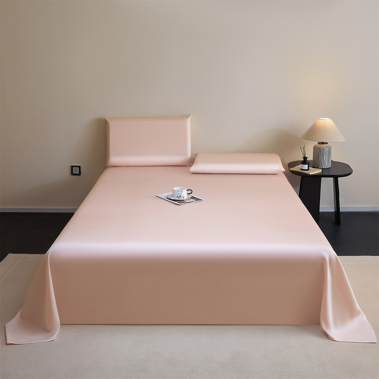 91家纺网 家纺一手货源 找家纺 DC 2026新款莱赛尔天丝纯色单品床单 素粉