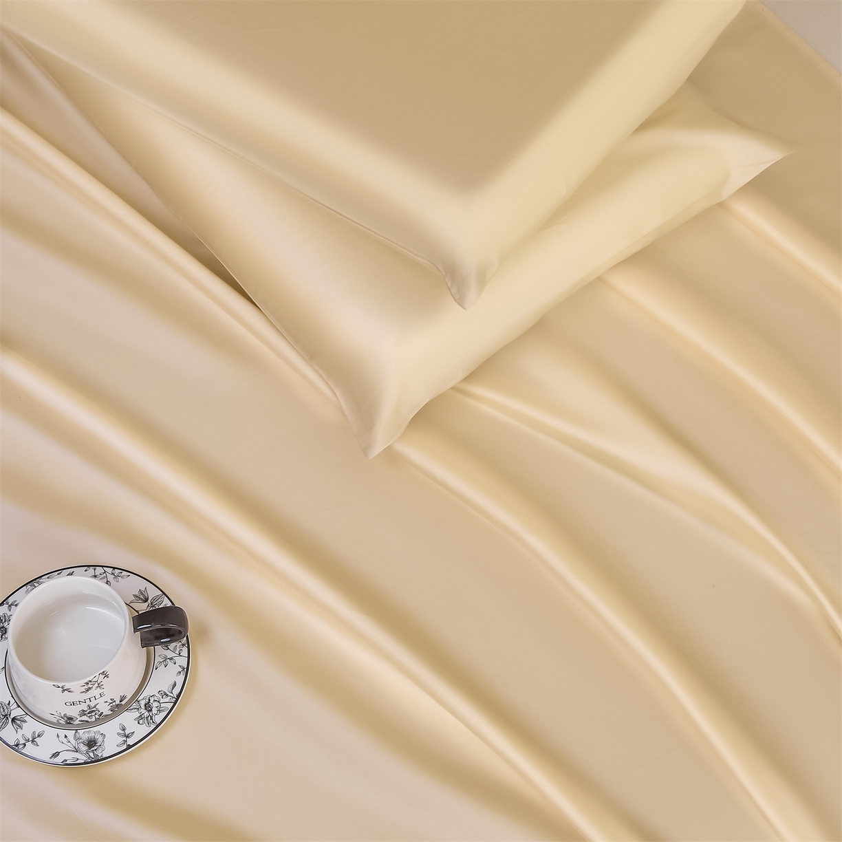 91家纺网 家纺一手货源 找家纺 DC 2026新款莱赛尔天丝纯色单品床单 杏白