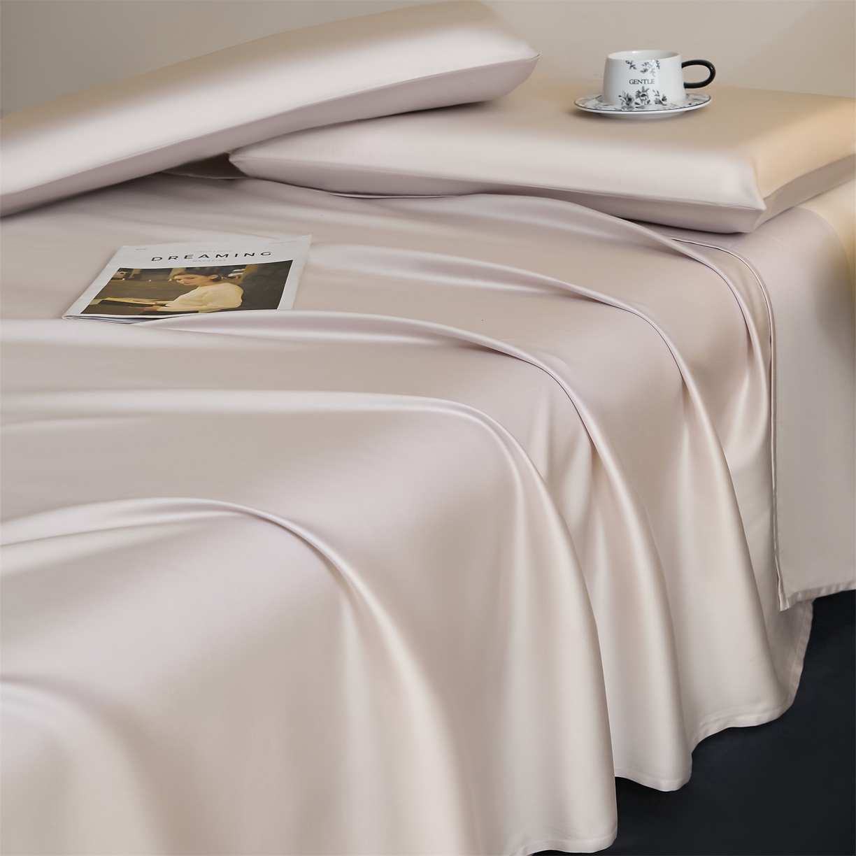 91家纺网 家纺一手货源 找家纺 DC 2026新款莱赛尔天丝纯色单品床单 椰子灰