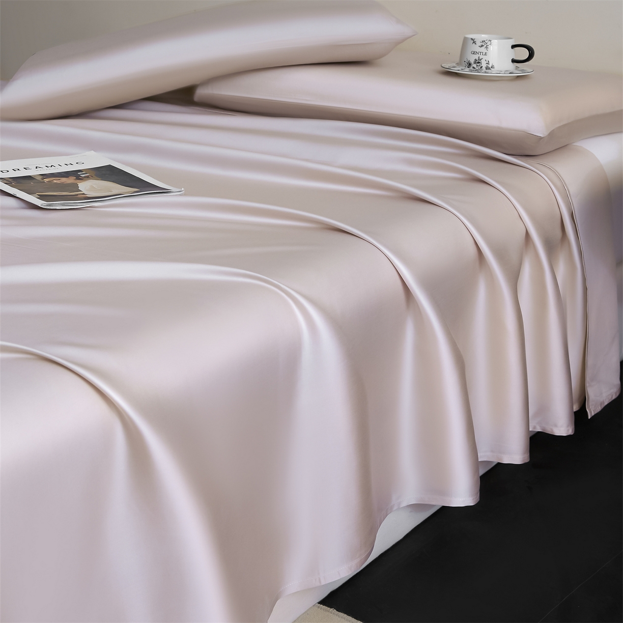 91家纺网 家纺一手货源 找家纺 DC 2026新款莱赛尔天丝纯色单品床单 浅茶