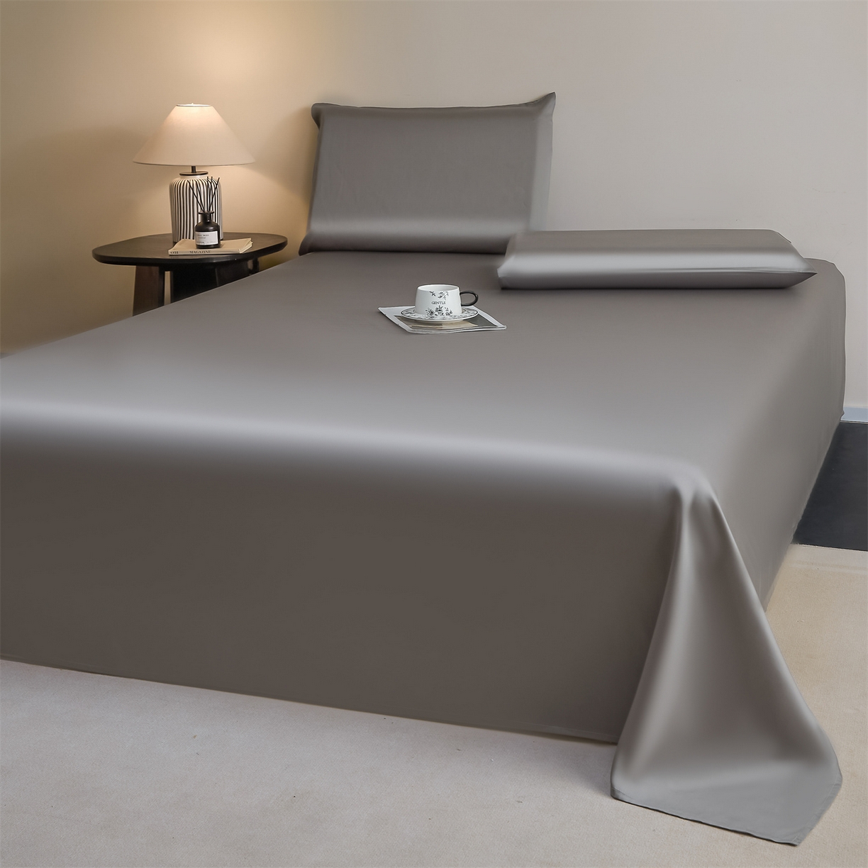 91家纺网 家纺一手货源 找家纺 DC 2026新款莱赛尔天丝纯色单品床单 经典灰