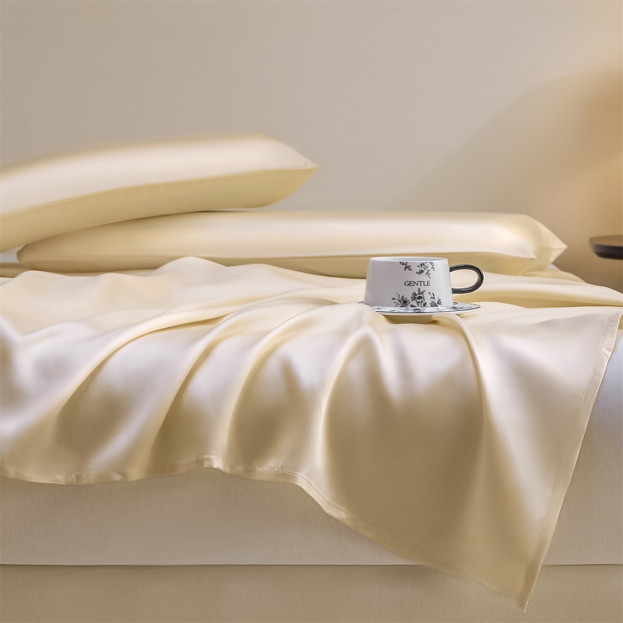 91家纺网 家纺一手货源 找家纺 DC 2026新款莱赛尔天丝纯色单品床单 杏白