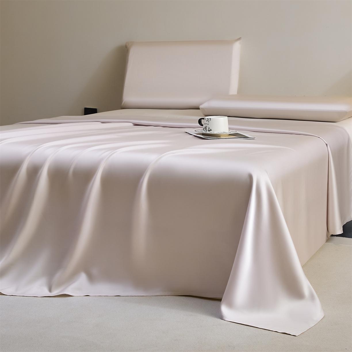 91家纺网 家纺一手货源 找家纺 DC 2026新款莱赛尔天丝纯色单品床单 椰子灰