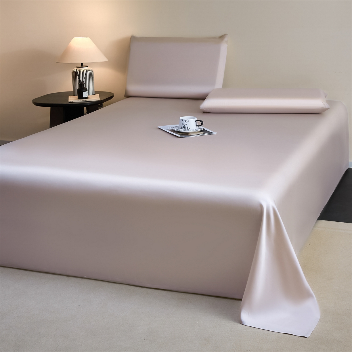 91家纺网 家纺一手货源 找家纺 DC 2026新款莱赛尔天丝纯色单品床单 浅茶