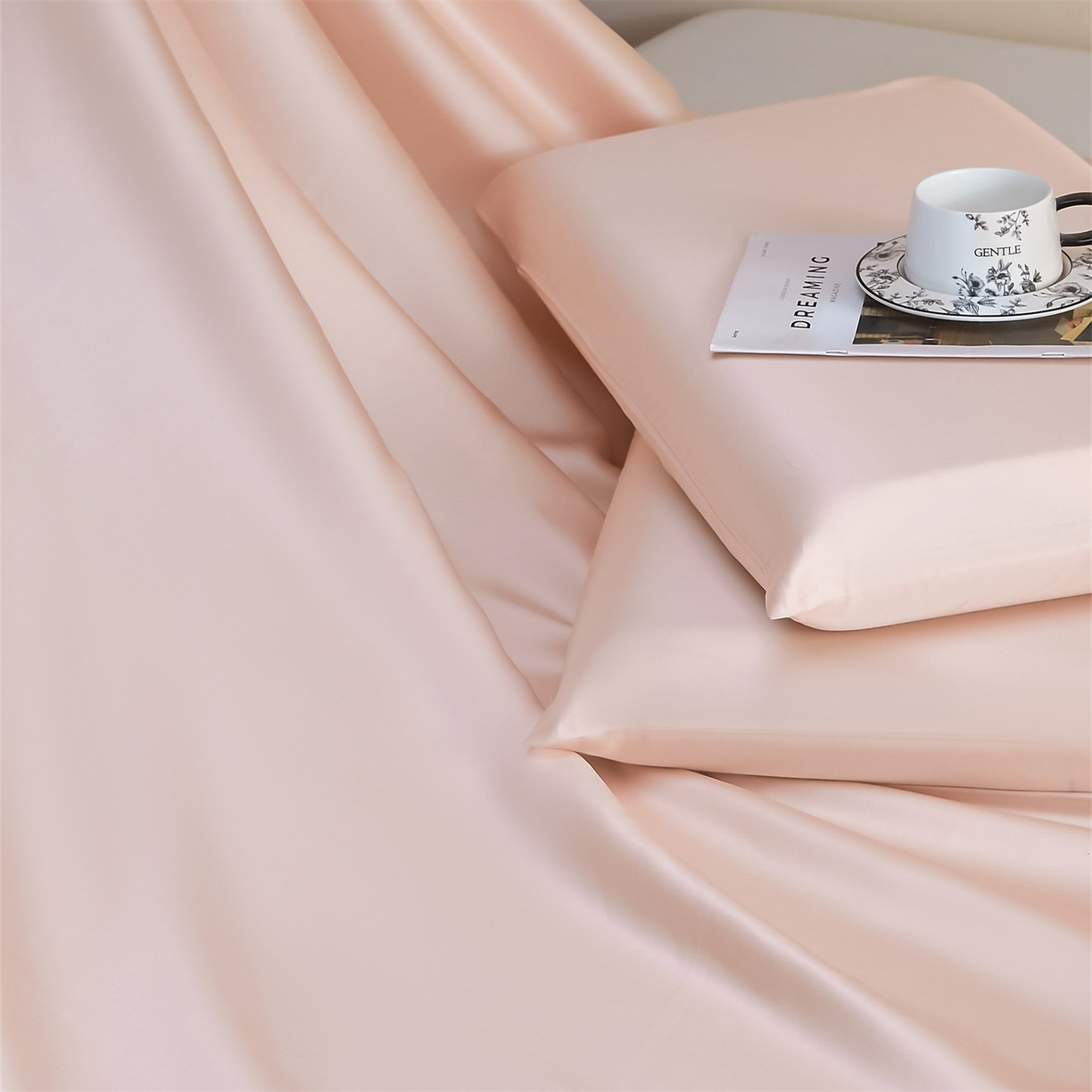 91家纺网 家纺一手货源 找家纺 DC 2026新款莱赛尔天丝纯色单品床单 素粉