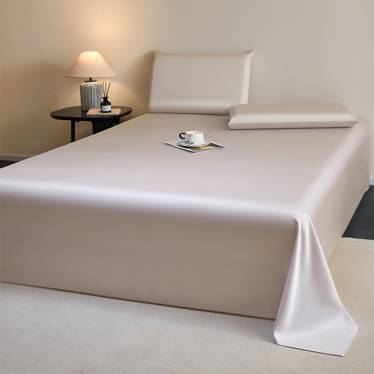 91家纺网 家纺一手货源 找家纺 DC 2026新款莱赛尔天丝纯色单品床单 椰子灰