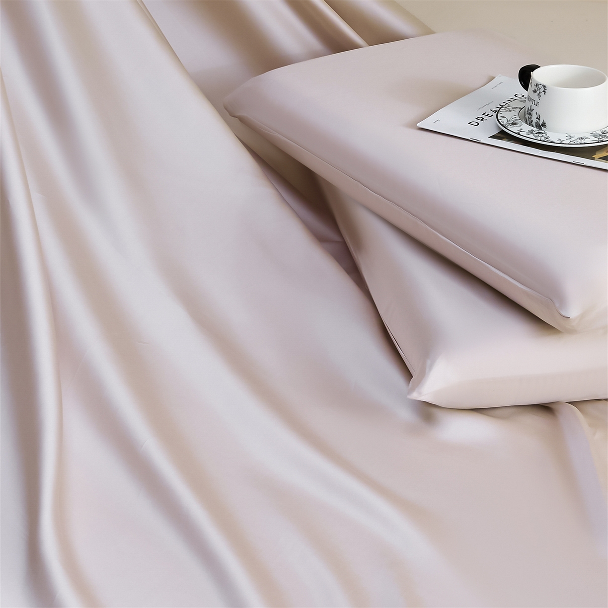 91家纺网 家纺一手货源 找家纺 DC 2026新款莱赛尔天丝纯色单品床单 浅茶