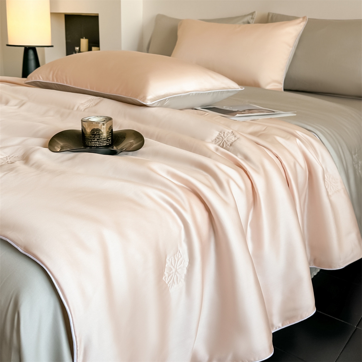 91家纺网 家纺一手货源 找家纺 （总）无界 2026新款水洗真丝夏被-麻绳雪花绗缝-伊芙琳