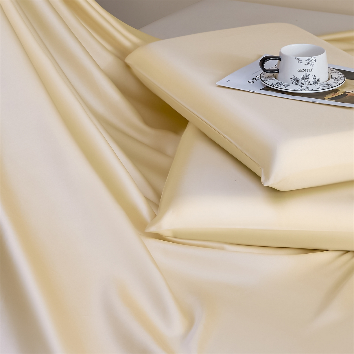 91家纺网 家纺一手货源 找家纺 DC 2026新款莱赛尔天丝纯色单品床单 杏白