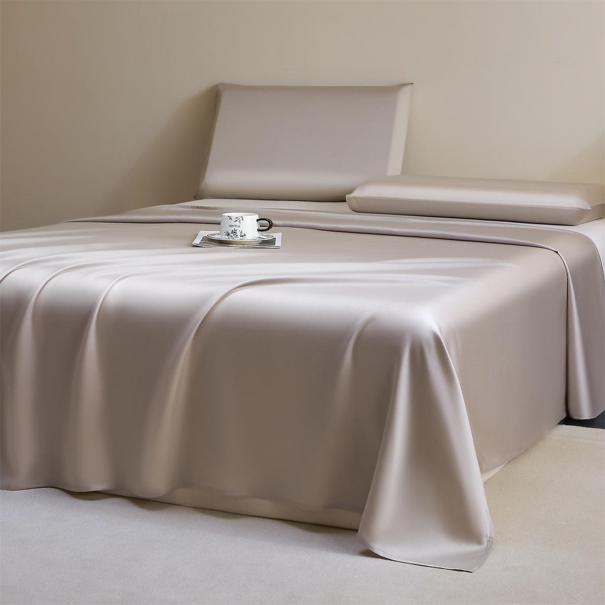 91家纺网 家纺一手货源 找家纺 DC 2026新款莱赛尔天丝纯色单品床单 流沙灰