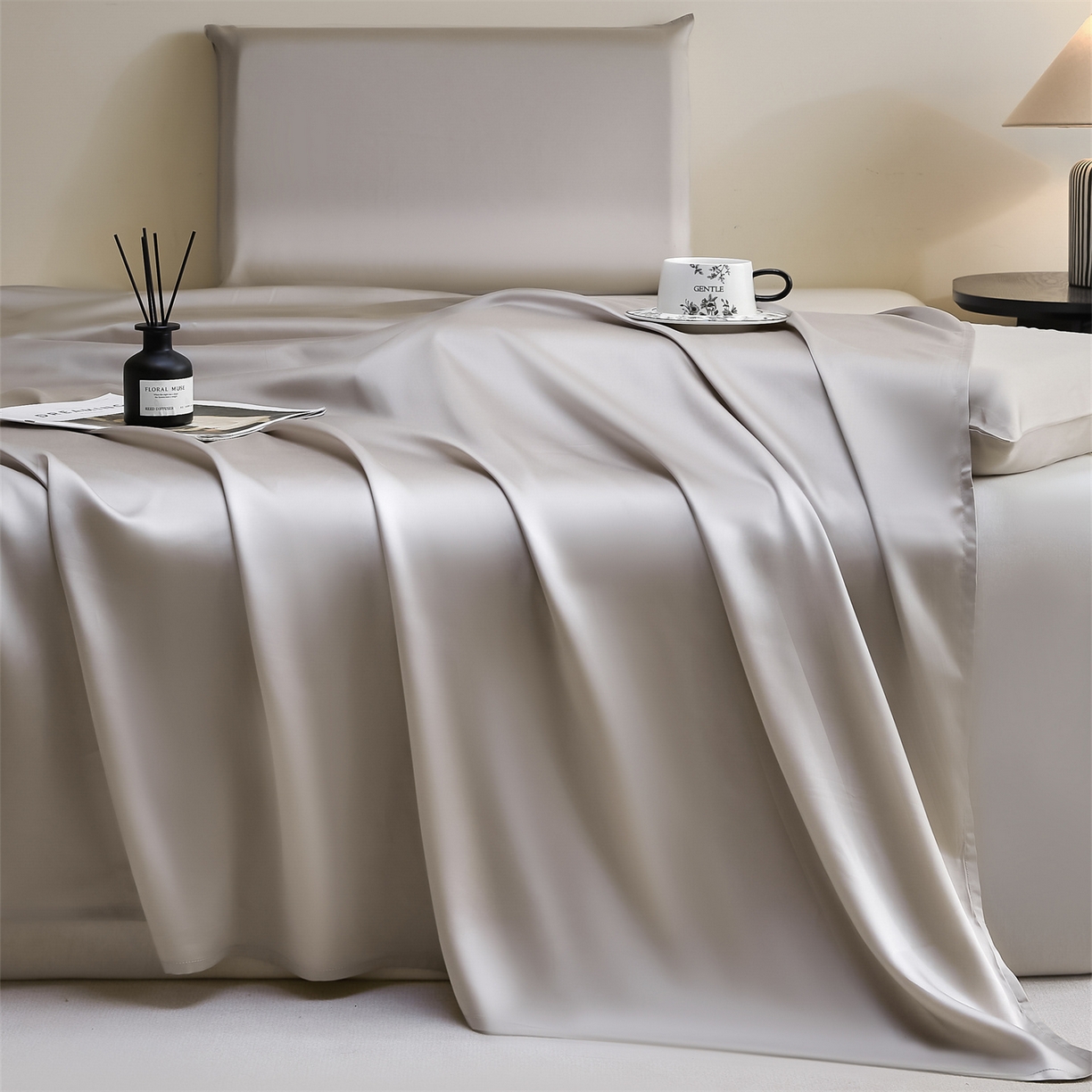 91家纺网 家纺一手货源 找家纺 DC 2026新款莱赛尔天丝纯色单品床单 流沙灰