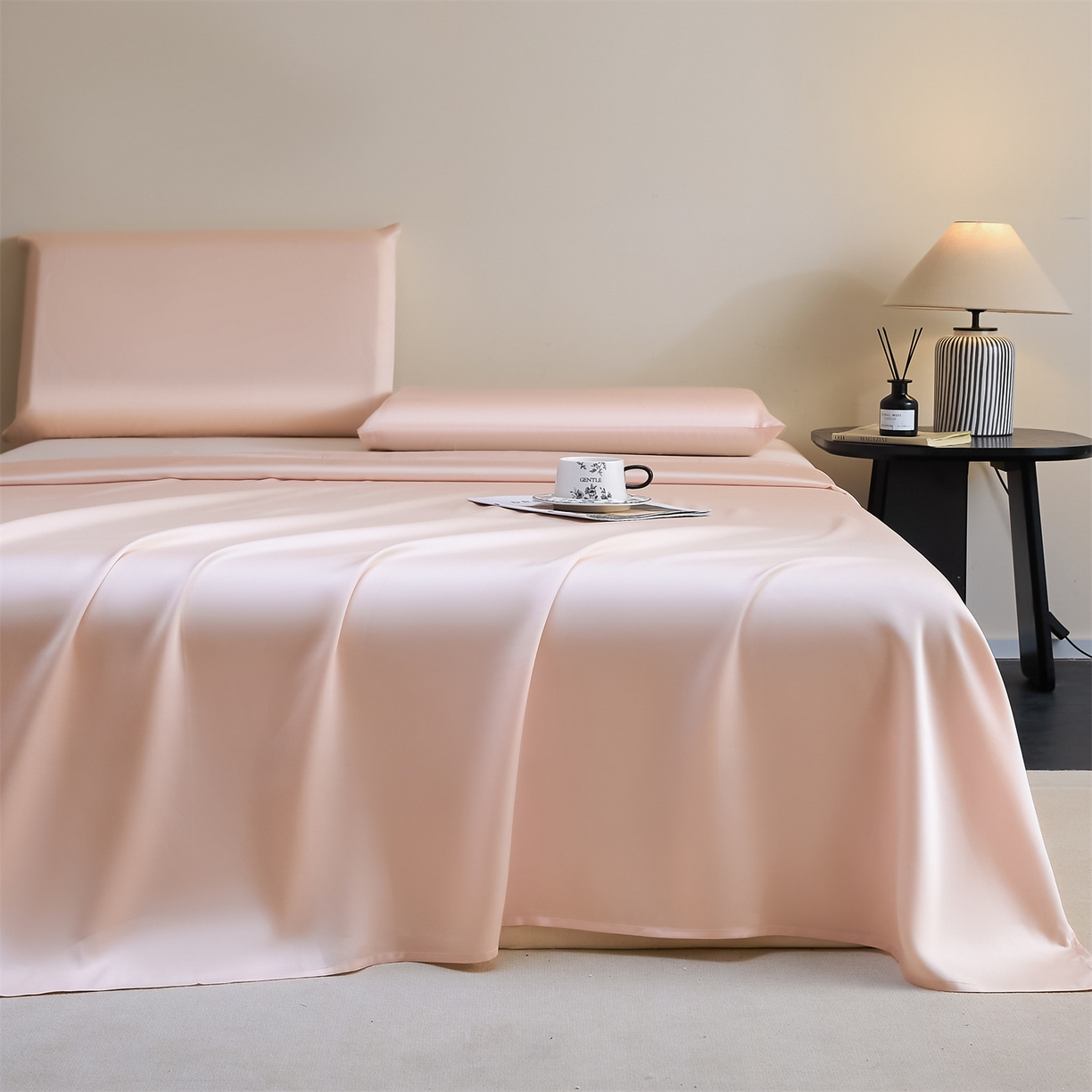 91家纺网 家纺一手货源 找家纺 DC 2026新款莱赛尔天丝纯色单品床单 素粉