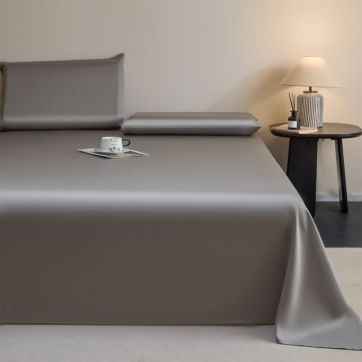 91家纺网 家纺一手货源 找家纺 DC 2026新款莱赛尔天丝纯色单品床单 经典灰