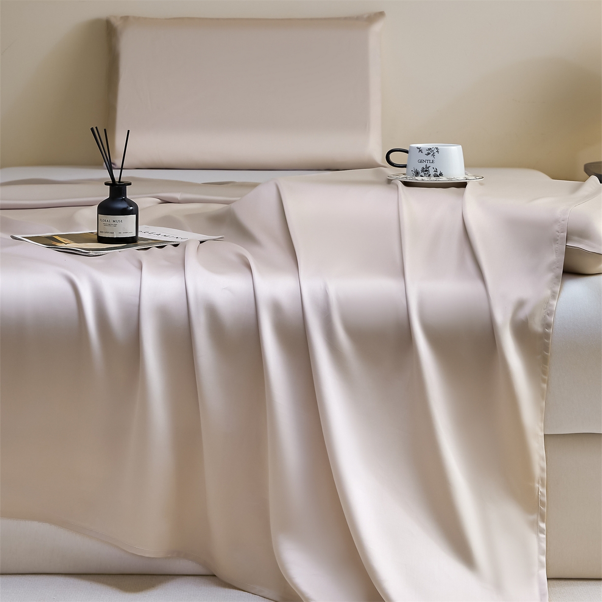 91家纺网 家纺一手货源 找家纺 DC 2026新款莱赛尔天丝纯色单品床单 椰子灰