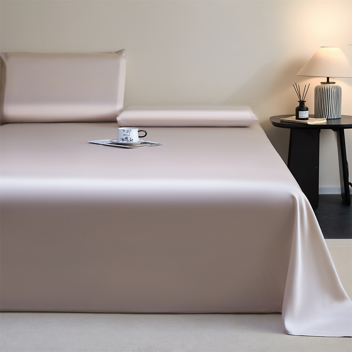 91家纺网 家纺一手货源 找家纺 DC 2026新款莱赛尔天丝纯色单品床单 浅茶