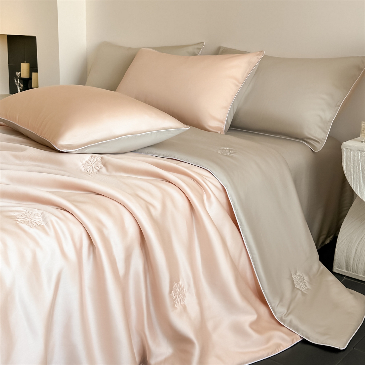 91家纺网 家纺一手货源 找家纺 （总）无界 2026新款水洗真丝夏被-麻绳雪花绗缝-伊芙琳