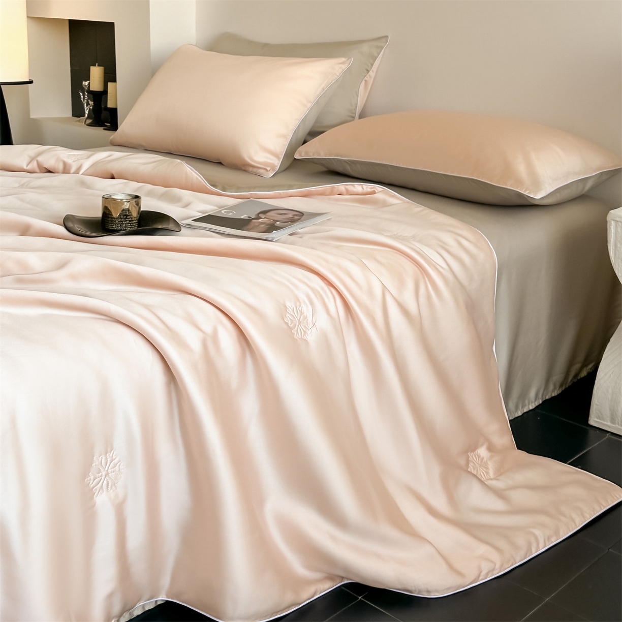 91家纺网 家纺一手货源 找家纺 （总）无界 2026新款水洗真丝夏被-麻绳雪花绗缝-伊芙琳