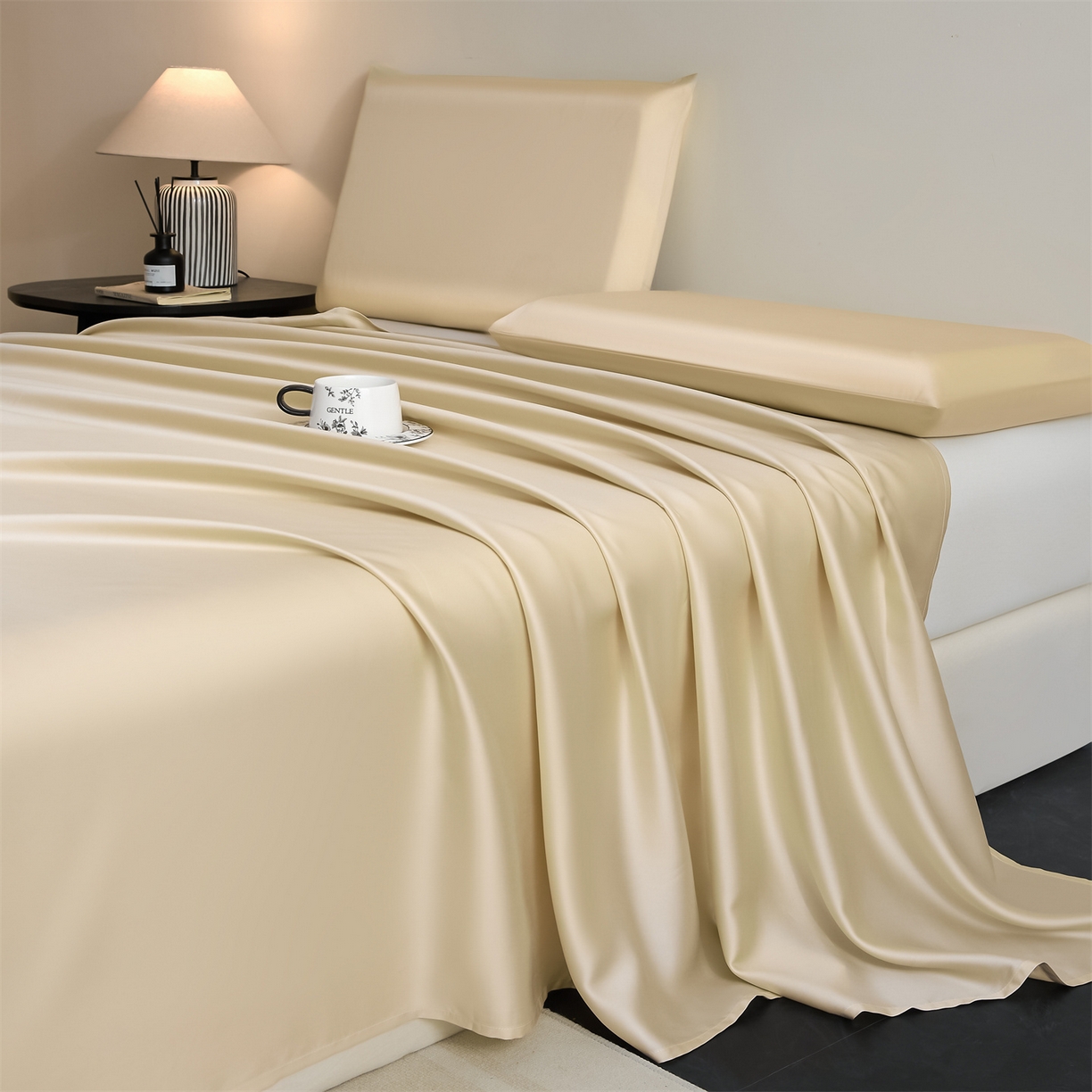 91家纺网 家纺一手货源 找家纺 DC 2026新款莱赛尔天丝纯色单品床单 卡其