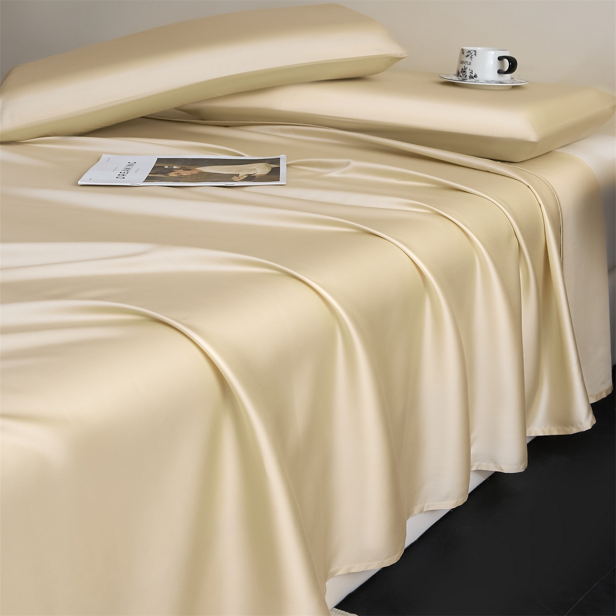 91家纺网 家纺一手货源 找家纺 DC 2026新款莱赛尔天丝纯色单品床单 卡其