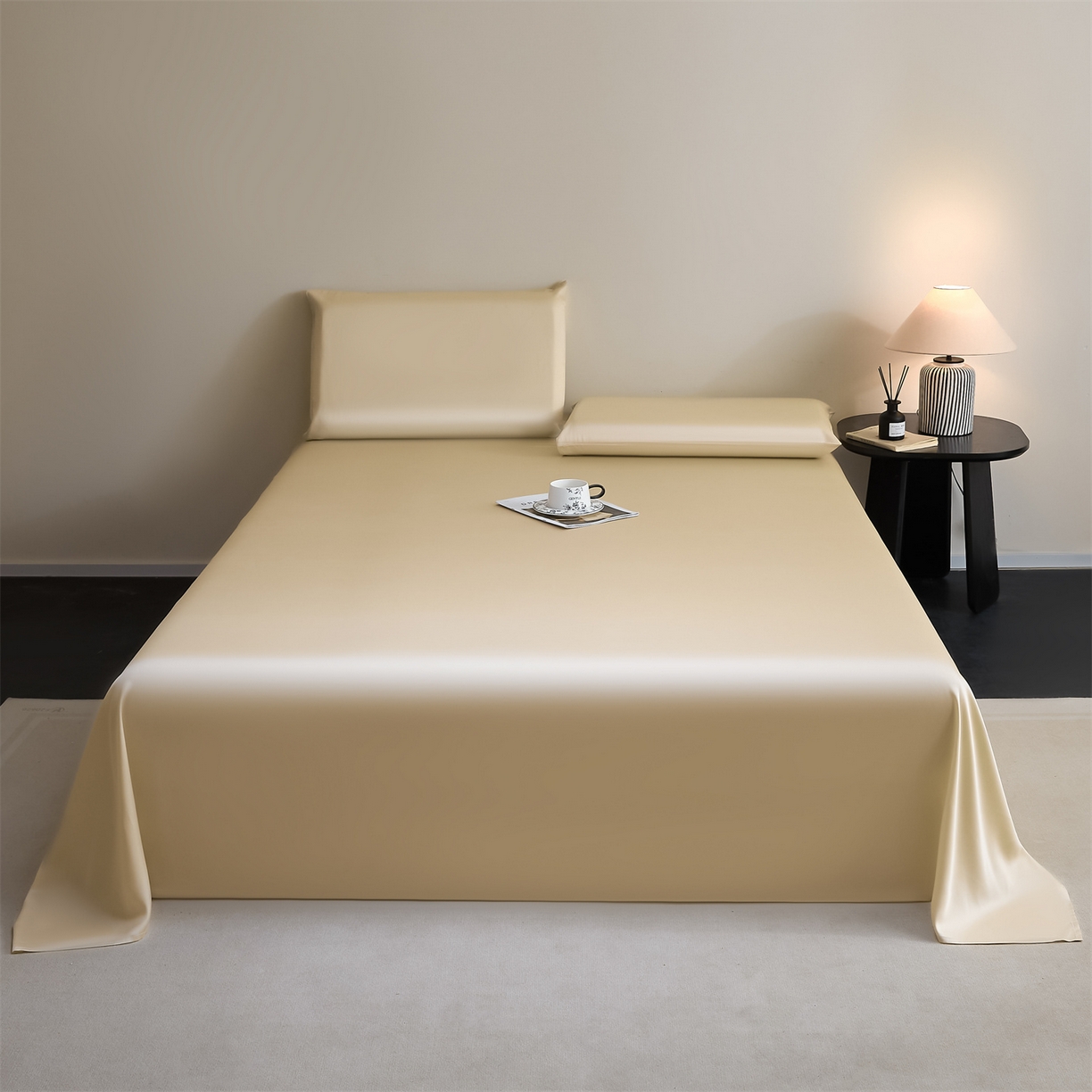 91家纺网 家纺一手货源 找家纺 DC 2026新款莱赛尔天丝纯色单品床单 卡其