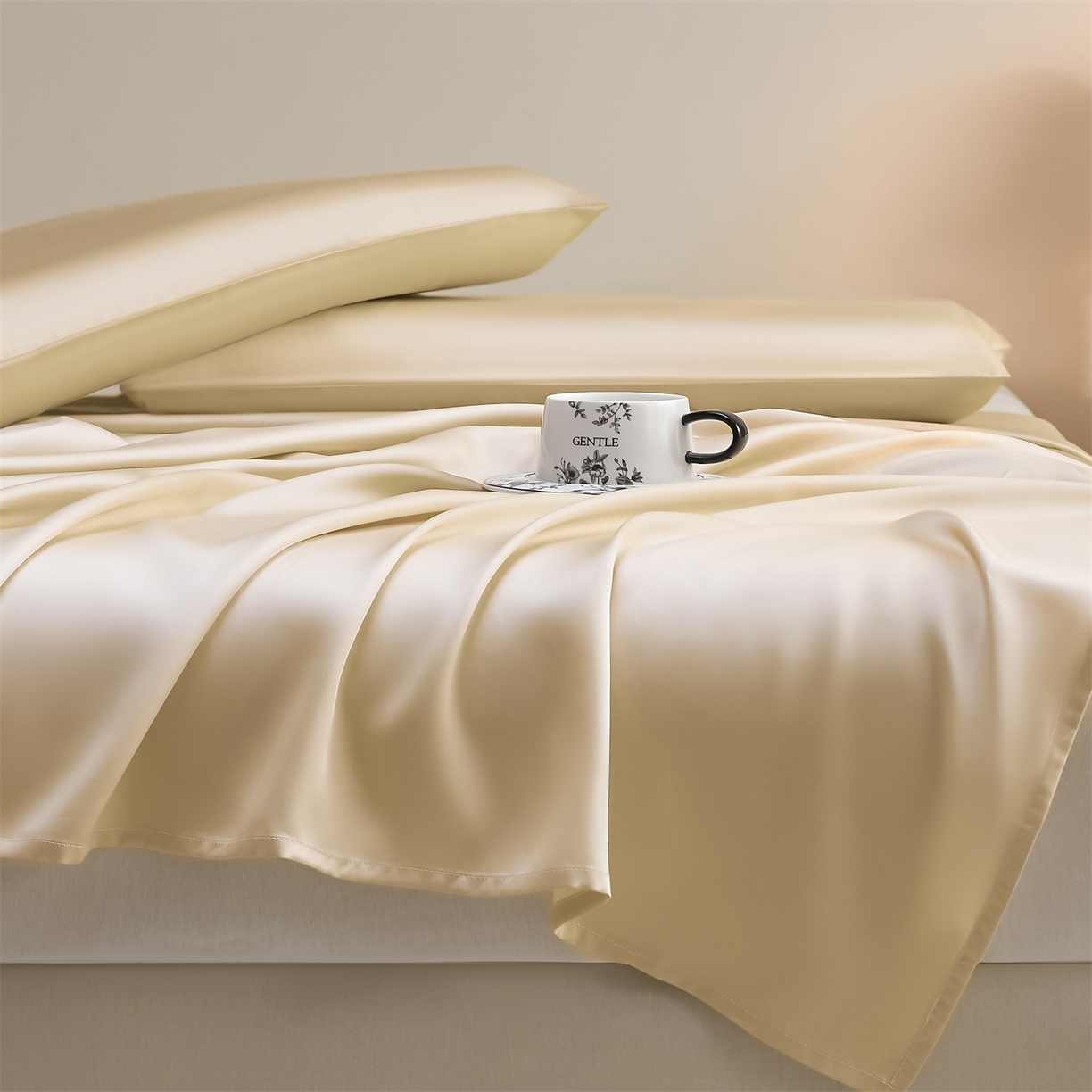 91家纺网 家纺一手货源 找家纺 DC 2026新款莱赛尔天丝纯色单品床单 卡其