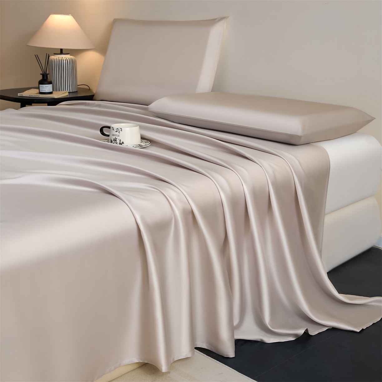 91家纺网 家纺一手货源 找家纺 DC 2026新款莱赛尔天丝纯色单品床单 椰子灰