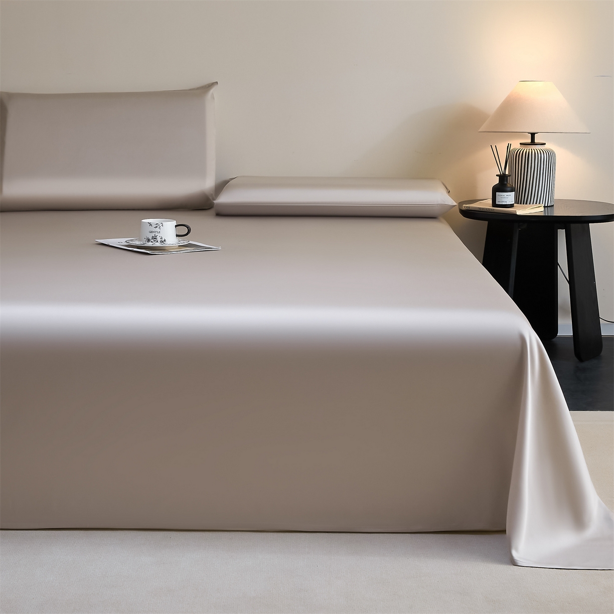 91家纺网 家纺一手货源 找家纺 DC 2026新款莱赛尔天丝纯色单品床单 流沙灰