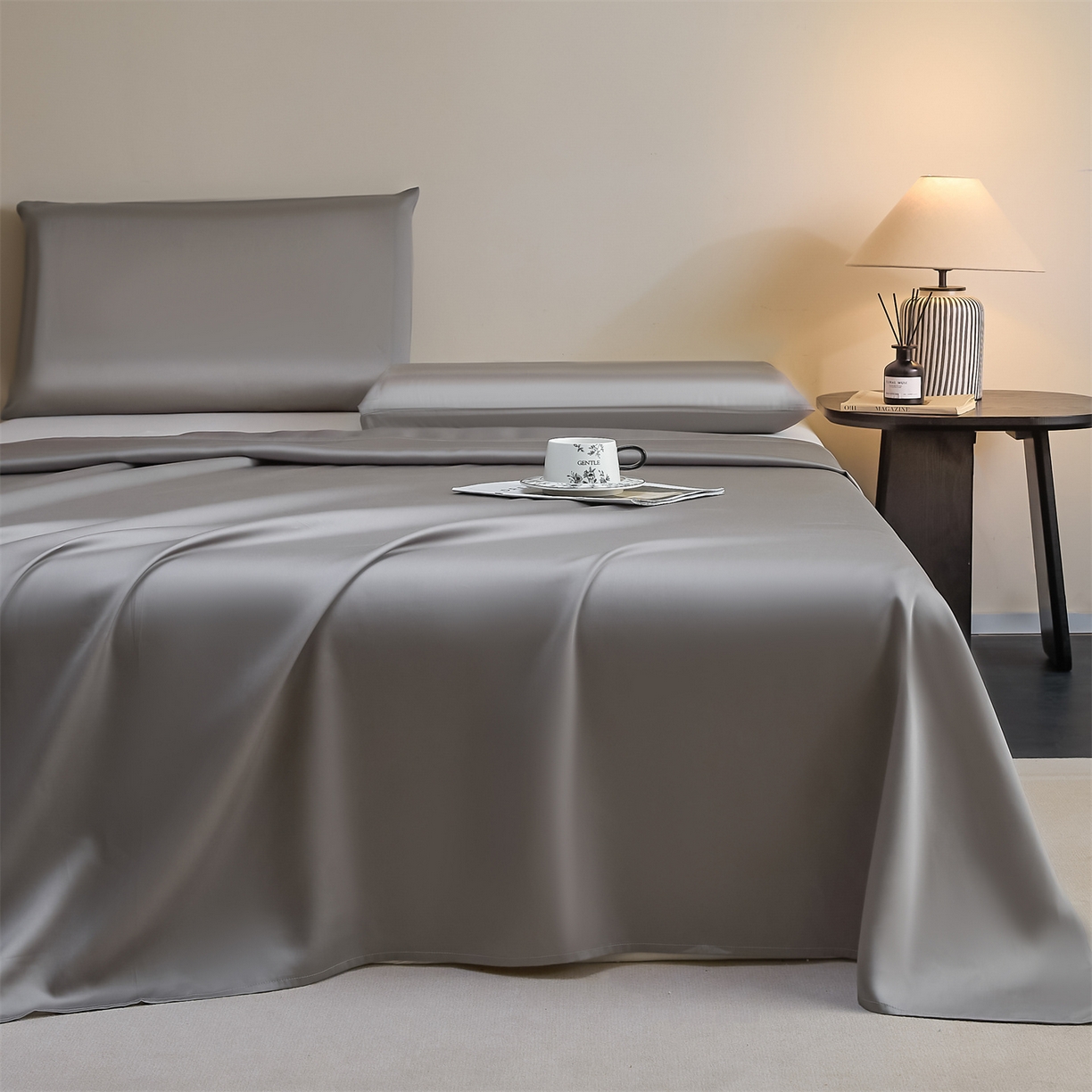 91家纺网 家纺一手货源 找家纺 DC 2026新款莱赛尔天丝纯色单品床单 经典灰