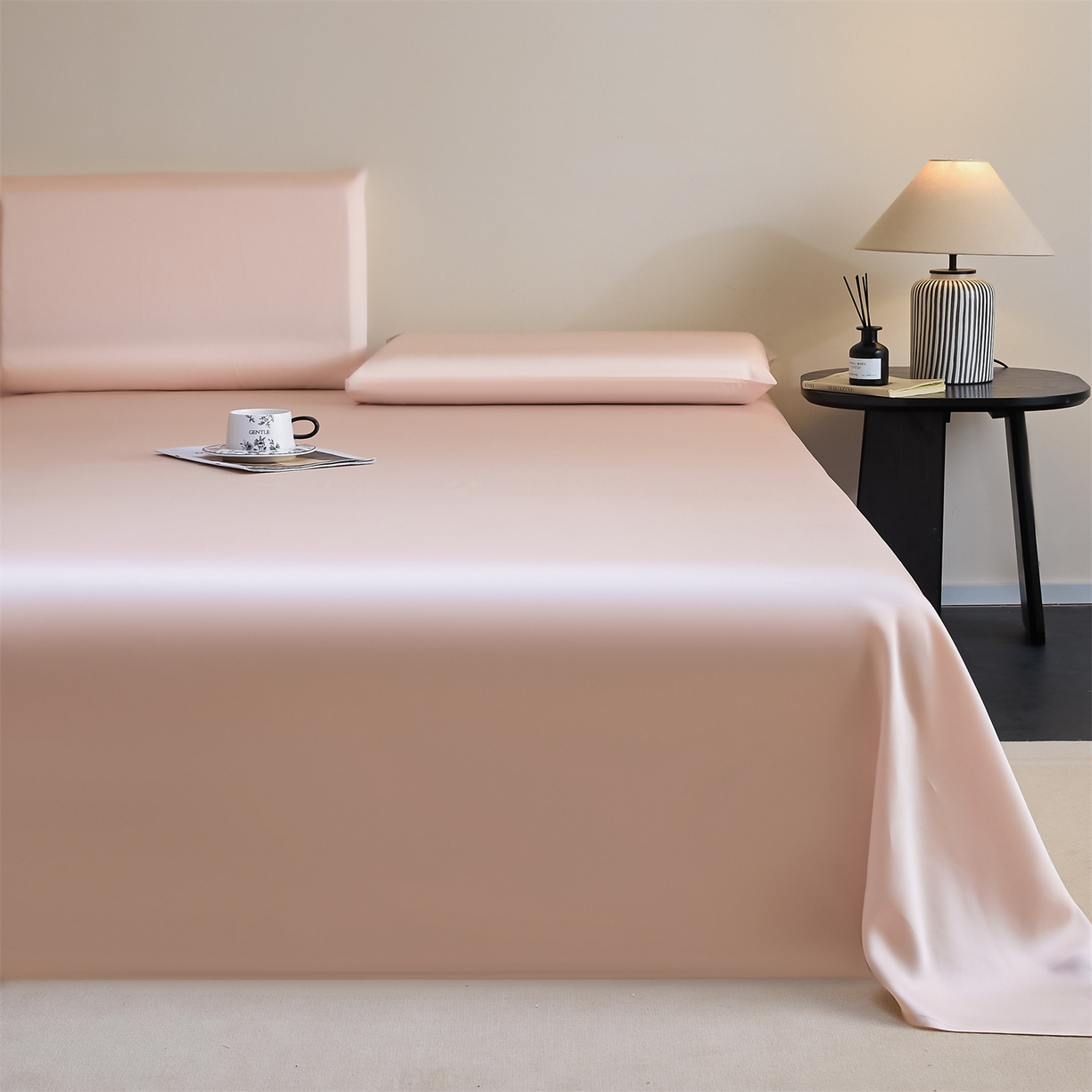 91家纺网 家纺一手货源 找家纺 DC 2026新款莱赛尔天丝纯色单品床单 素粉