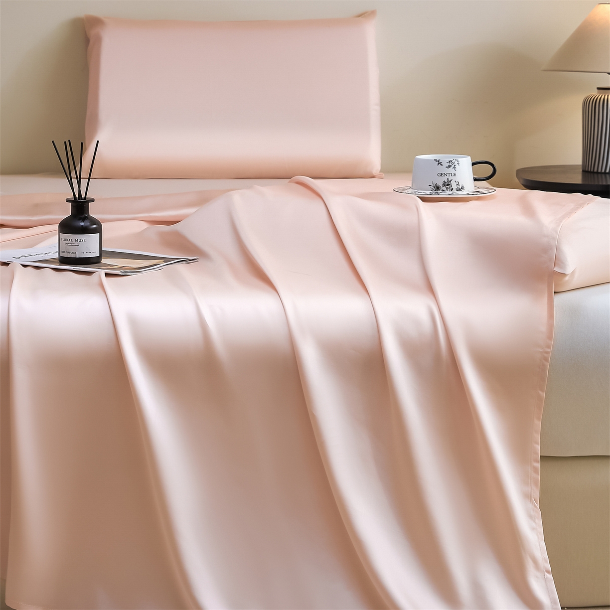 91家纺网 家纺一手货源 找家纺 DC 2026新款莱赛尔天丝纯色单品床单 素粉