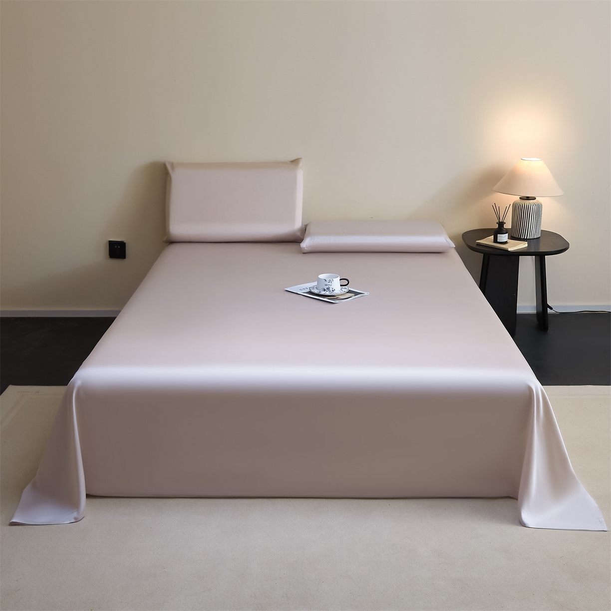 91家纺网 家纺一手货源 找家纺 DC 2026新款莱赛尔天丝纯色单品床单 浅茶