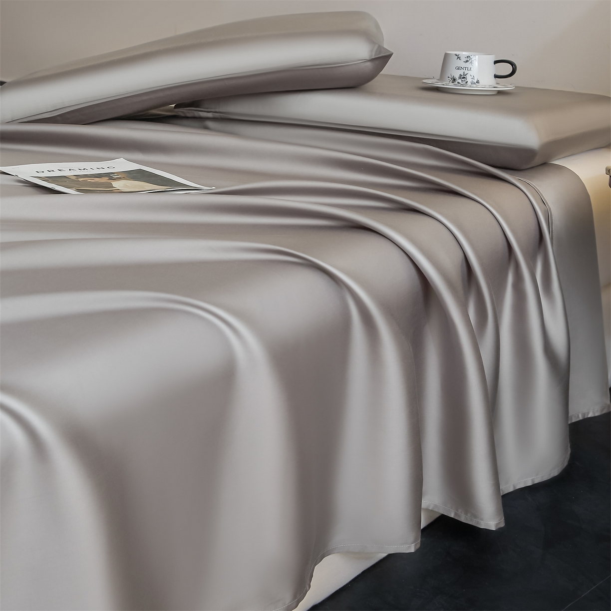 91家纺网 家纺一手货源 找家纺 DC 2026新款莱赛尔天丝纯色单品床单 经典灰