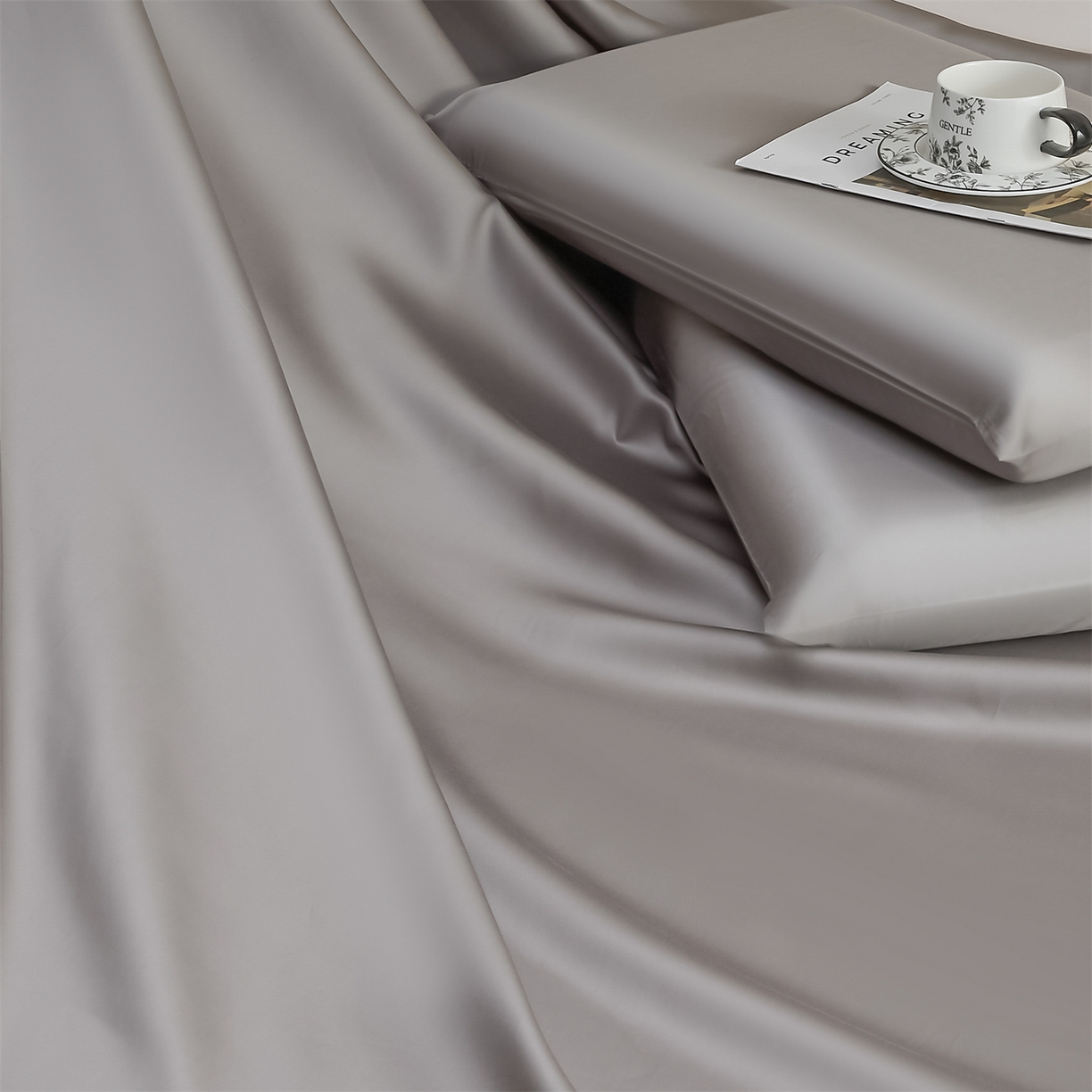 91家纺网 家纺一手货源 找家纺 DC 2026新款莱赛尔天丝纯色单品床单 经典灰