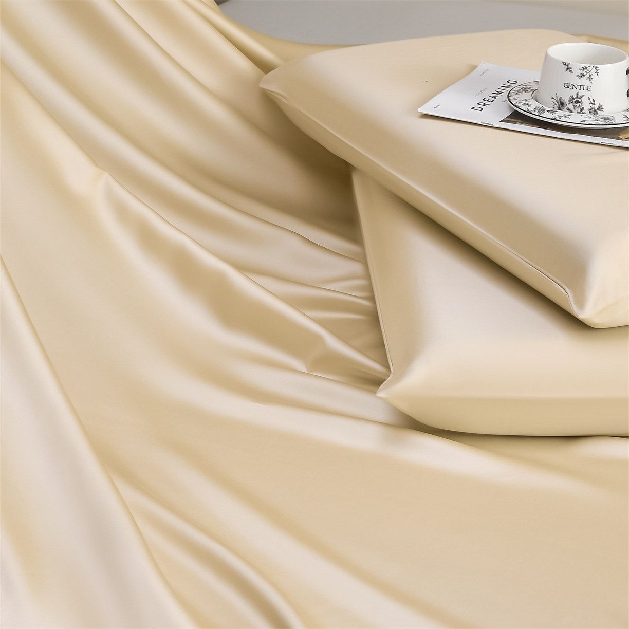 91家纺网 家纺一手货源 找家纺 DC 2026新款莱赛尔天丝纯色单品床单 卡其