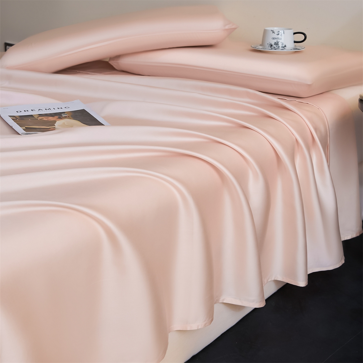 91家纺网 家纺一手货源 找家纺 DC 2026新款莱赛尔天丝纯色单品床单 素粉