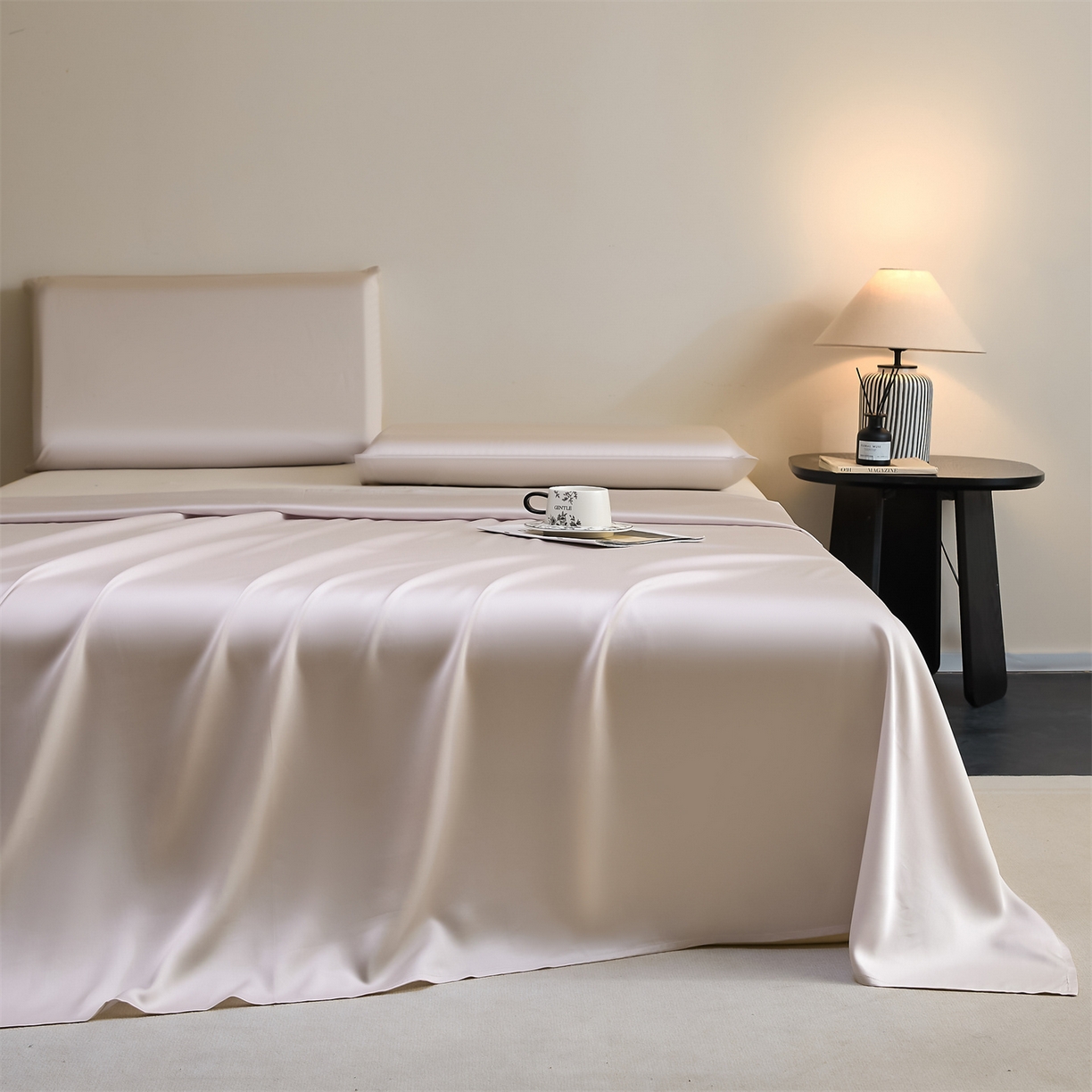 91家纺网 家纺一手货源 找家纺 DC 2026新款莱赛尔天丝纯色单品床单 椰子灰