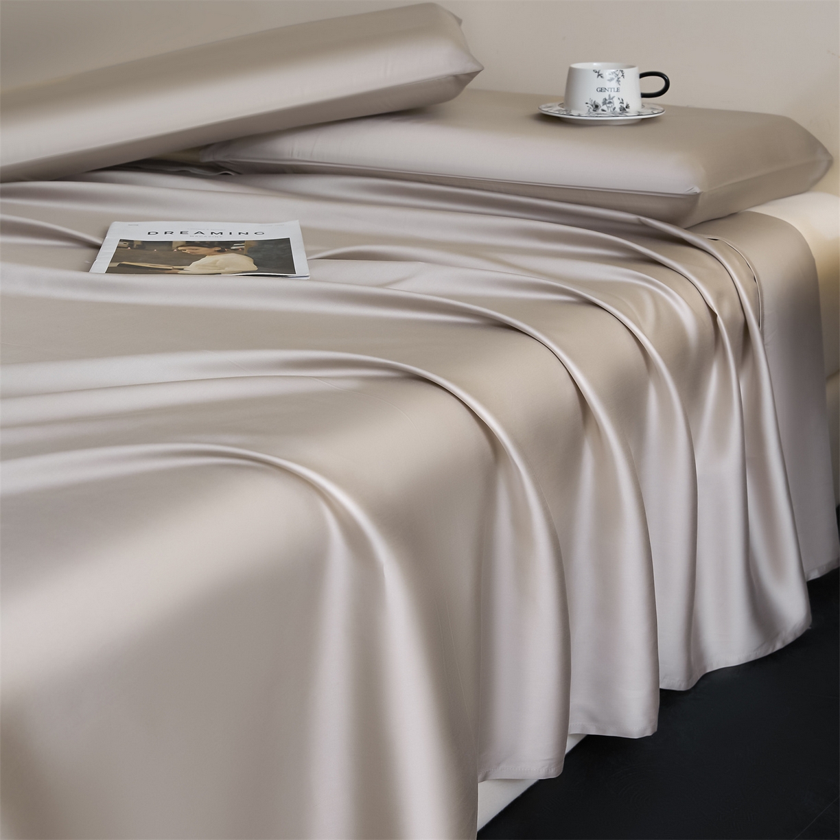 91家纺网 家纺一手货源 找家纺 DC 2026新款莱赛尔天丝纯色单品床单 流沙灰