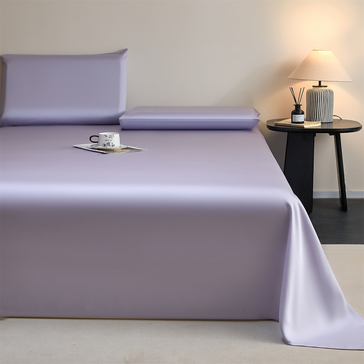 91家纺网 家纺一手货源 找家纺 DC 2026新款莱赛尔天丝纯色单品床单 风信紫