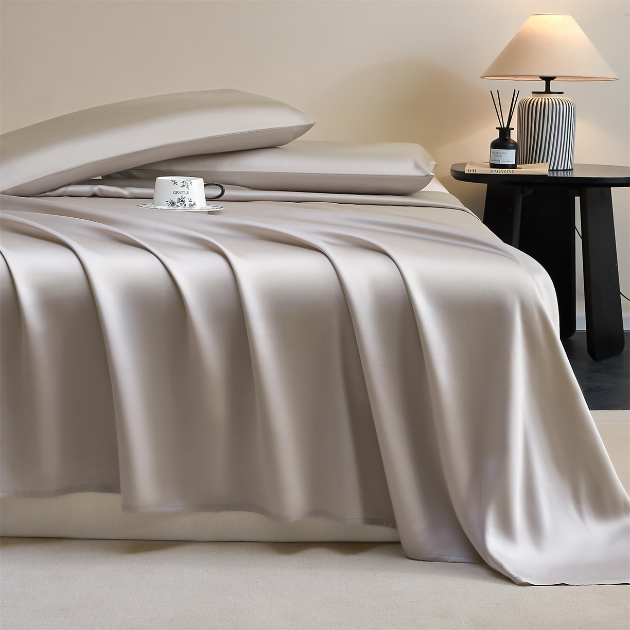 DC 2026新款莱赛尔天丝纯色单品床单 流沙灰