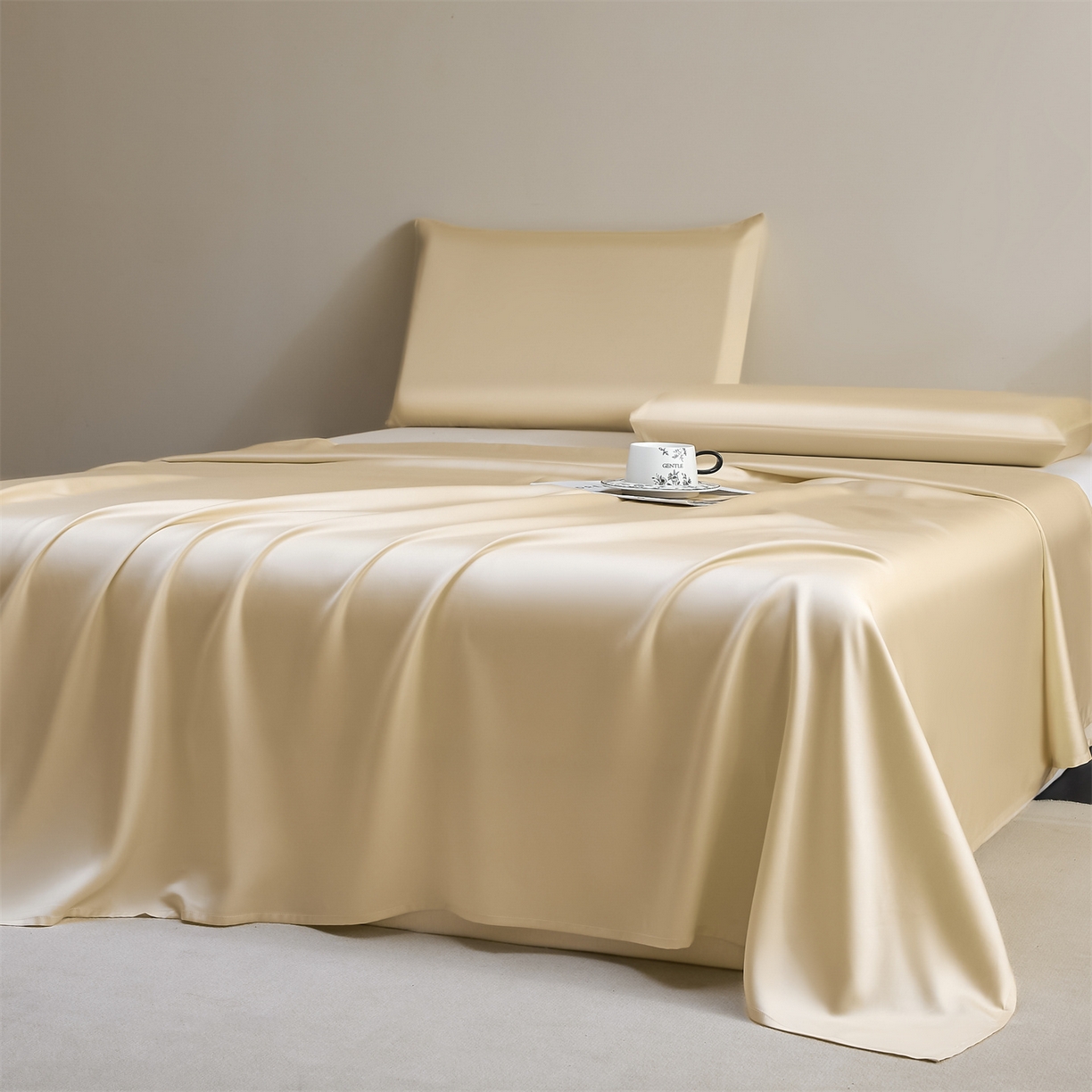 91家纺网 家纺一手货源 找家纺 DC 2026新款莱赛尔天丝纯色单品床单 卡其