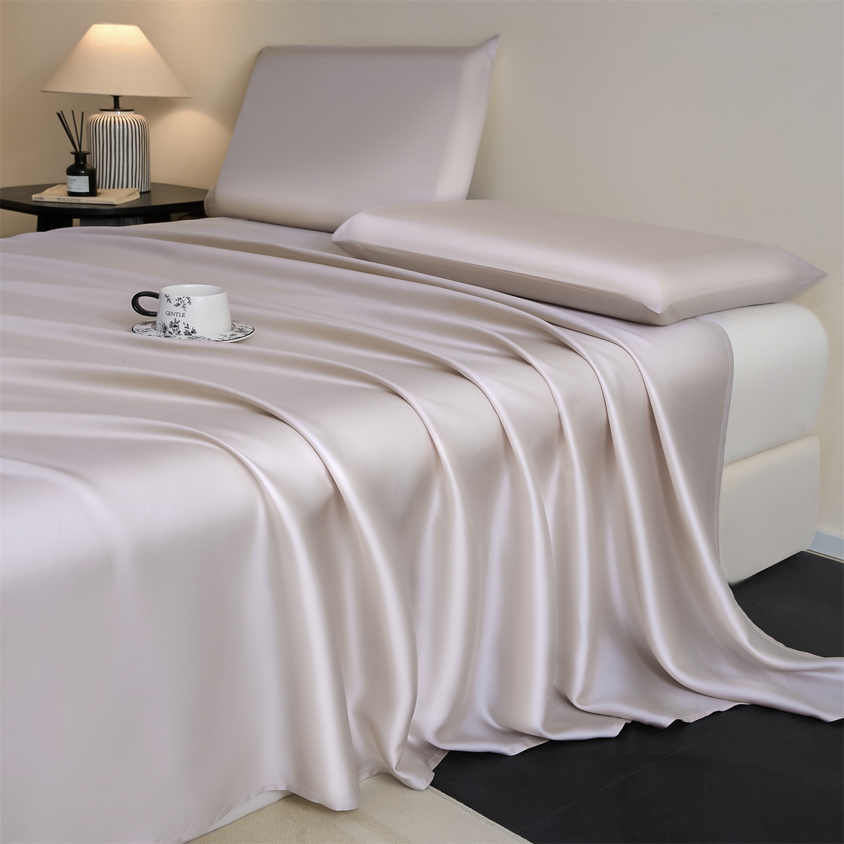 91家纺网 家纺一手货源 找家纺 DC 2026新款莱赛尔天丝纯色单品床单 浅茶