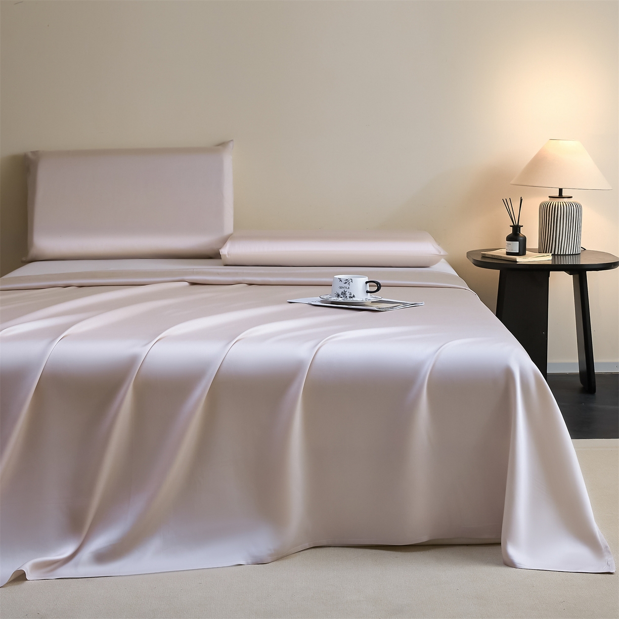 91家纺网 家纺一手货源 找家纺 DC 2026新款莱赛尔天丝纯色单品床单 浅茶