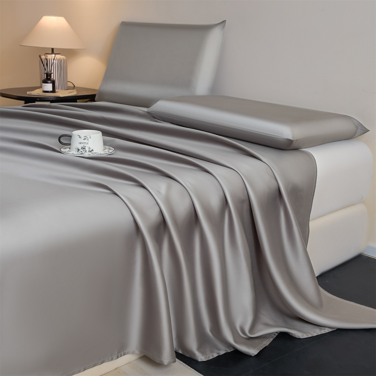 91家纺网 家纺一手货源 找家纺 DC 2026新款莱赛尔天丝纯色单品床单 经典灰