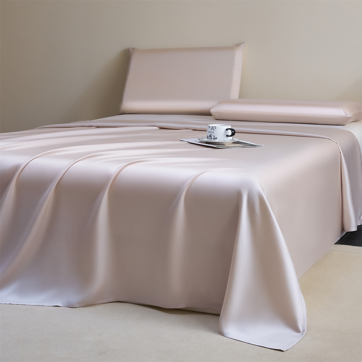 91家纺网 家纺一手货源 找家纺 DC 2026新款莱赛尔天丝纯色单品床单 浅茶